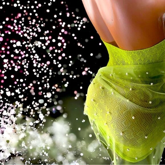 2-piece l Neon Green l OS l Mesh Halter & Pearly Sarong/Wrap l New - Picture 11 of 11